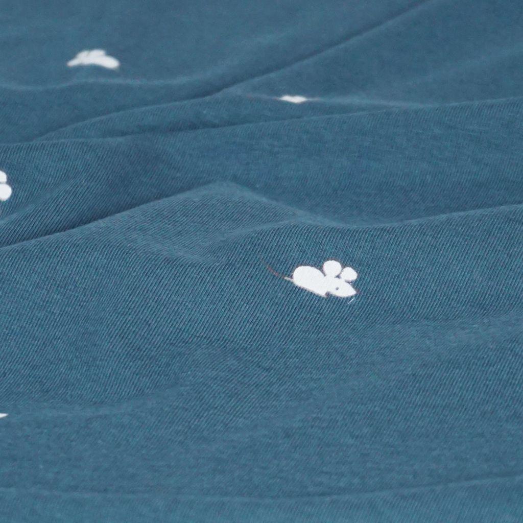 Baumwolljersey kleine Mäuse auf indigoblau